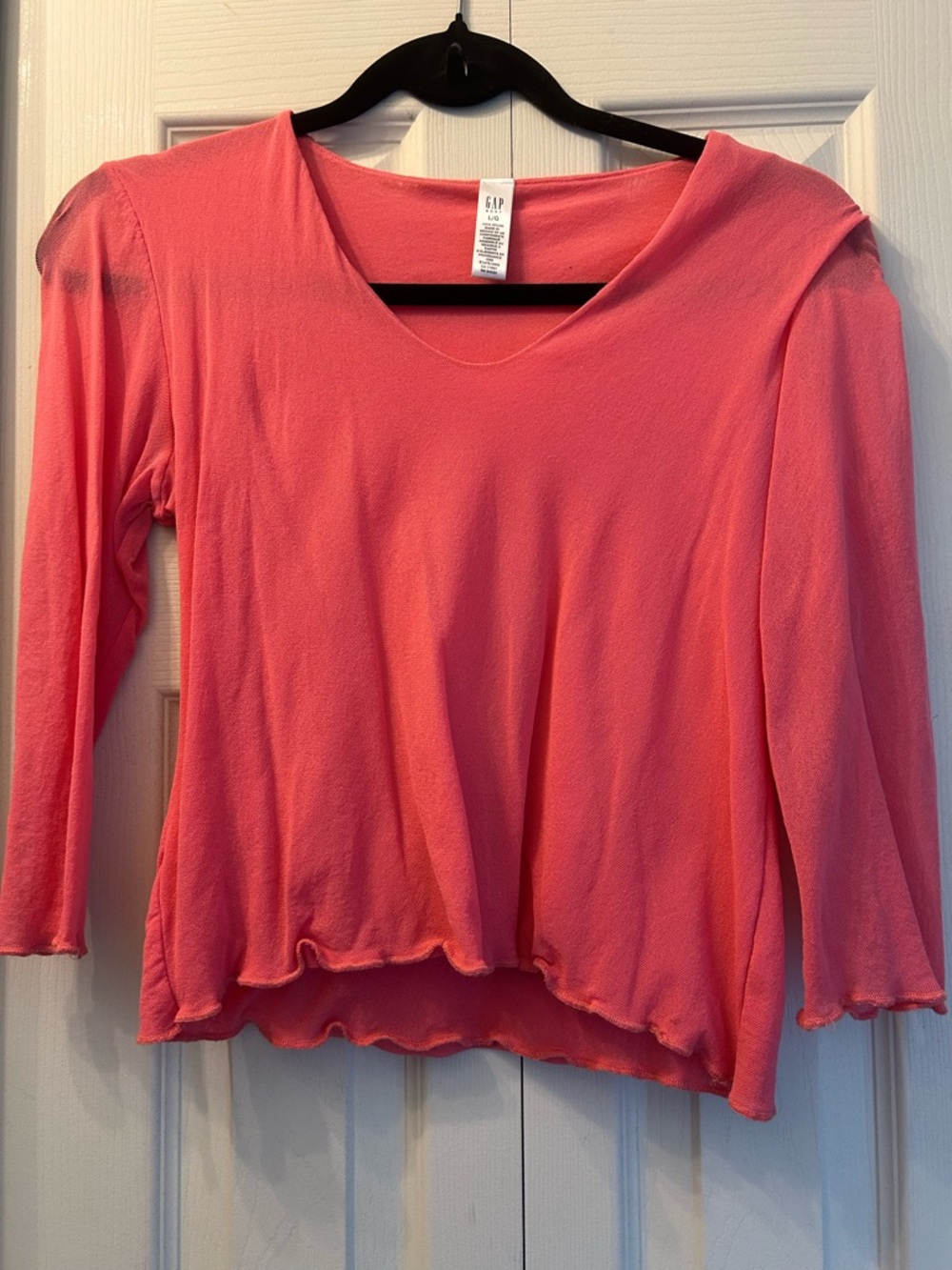 GAP Coral Pink Long Sleeve Scoop Neck Top with Ruffle Hem